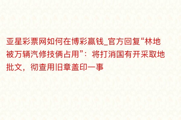 亚星彩票网如何在博彩赢钱_官方回复“林地被万辆汽修技俩占用”：将打消国有开采取地批文，彻查用旧章盖印一事
