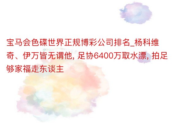 宝马会色碟世界正规博彩公司排名_杨科维奇、伊万皆无谓他, 足协6400万取水漂, 拍足够家福走东谈主