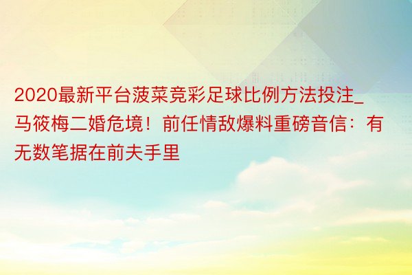 2020最新平台菠菜竞彩足球比例方法投注_马筱梅二婚危境！前任情敌爆料重磅音信：有无数笔据在前夫手里