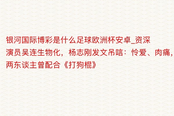 银河国际博彩是什么足球欧洲杯安卓_资深演员吴连生物化，杨志刚发文吊唁：怜爱、肉痛，两东谈主曾配合《打狗棍》